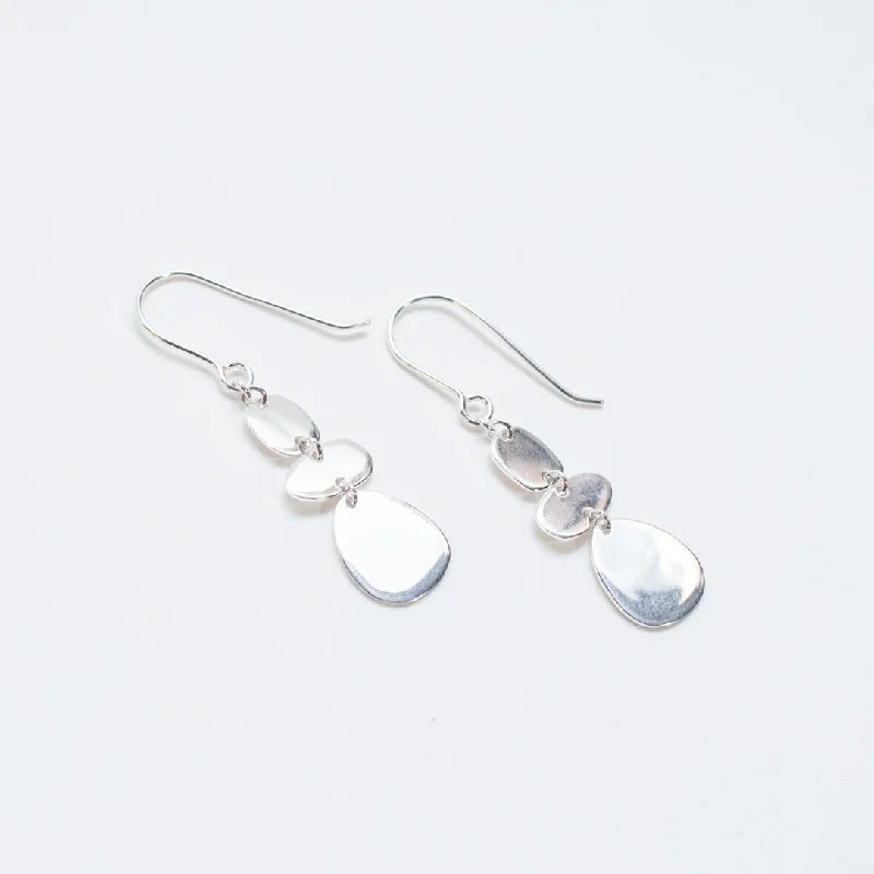 women's unique earrings -Silver Three Organic Shapes Earrings