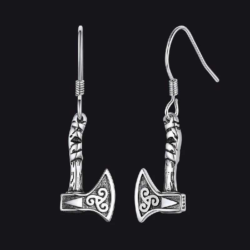 women's pearl earrings -Flash Sale Sterling Silver Battle Axe Viking Dangle Earrings For Men