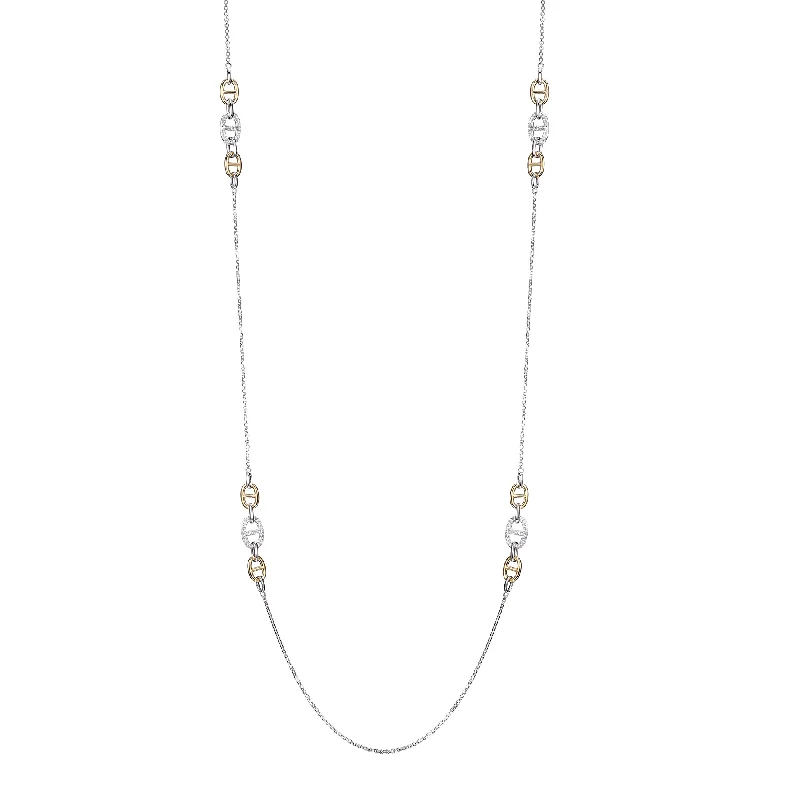 women's wedding anniversary necklaces -2-Tone Gold & Crystal Link Station Necklace