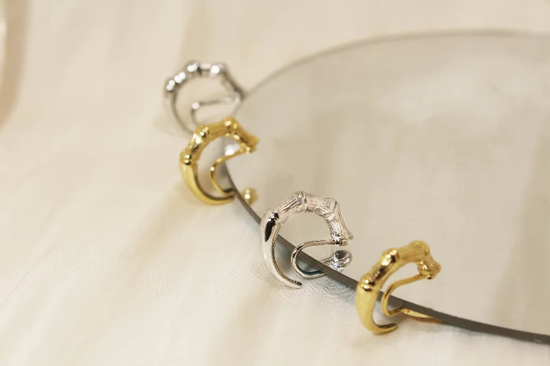 women's vintage diamond earrings -Mini Bamboo Hoop Earrings