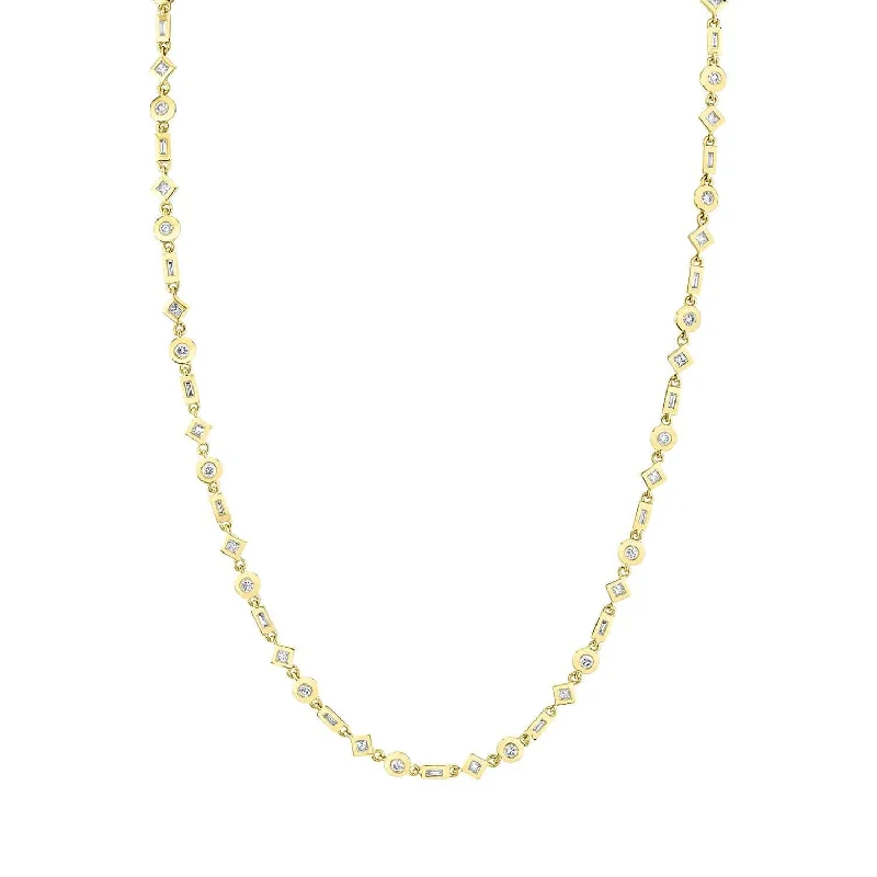 women's classic pearl necklaces -Mixed Shape Bezel Tennis Necklace