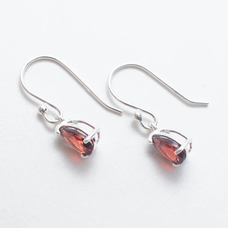 women's bold statement earrings -Silver Garnet Teardrop Earrings