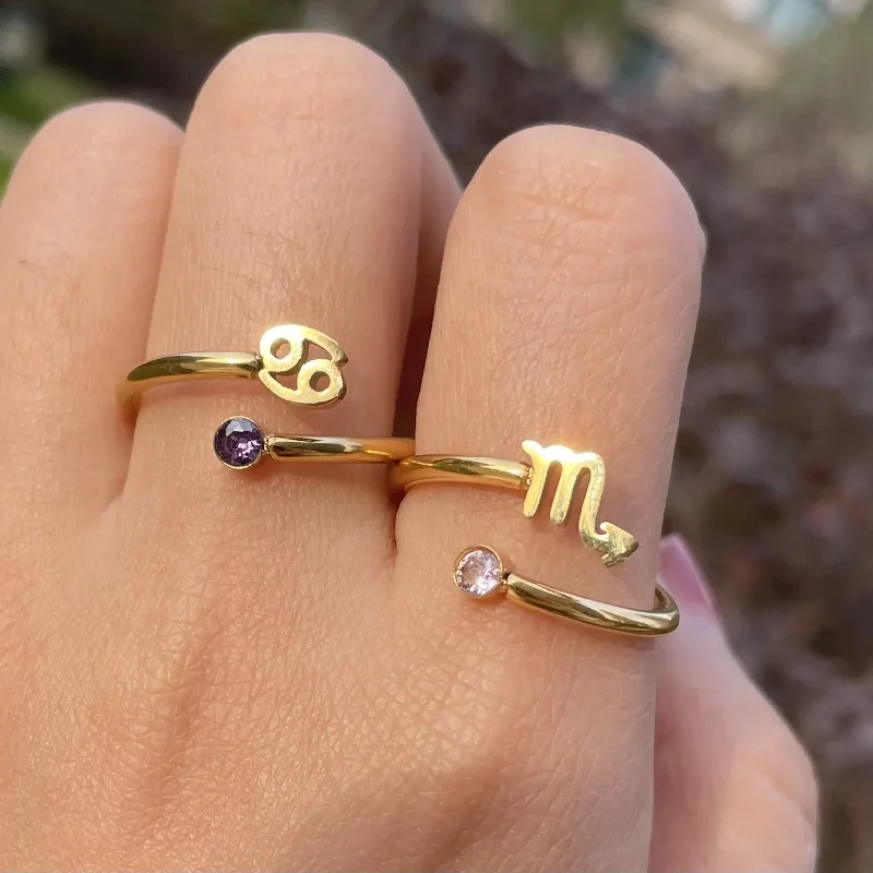 women's promise rings -Zendia® Adjustable Zodiac Birthstone Ring