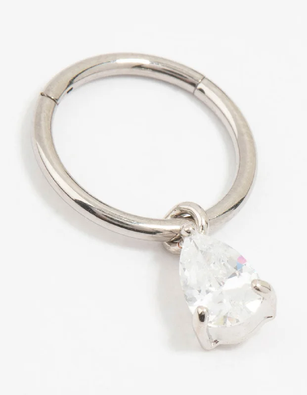 women's round-cut diamond rings -Titanium Pear Drop Ring Belly Ring