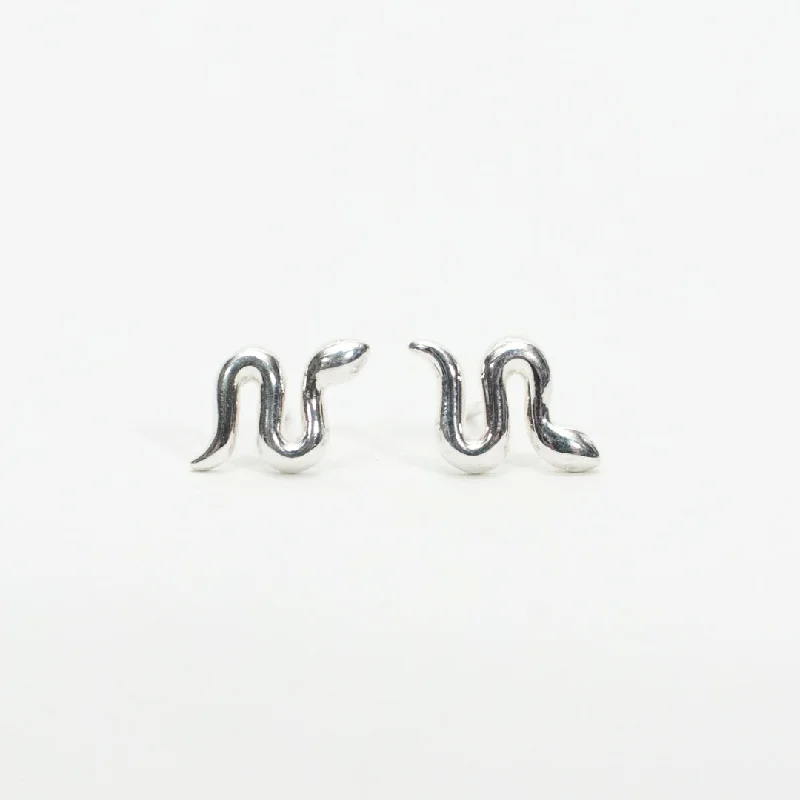 women's trendy gold earrings -Silver Year of the Snake Studs