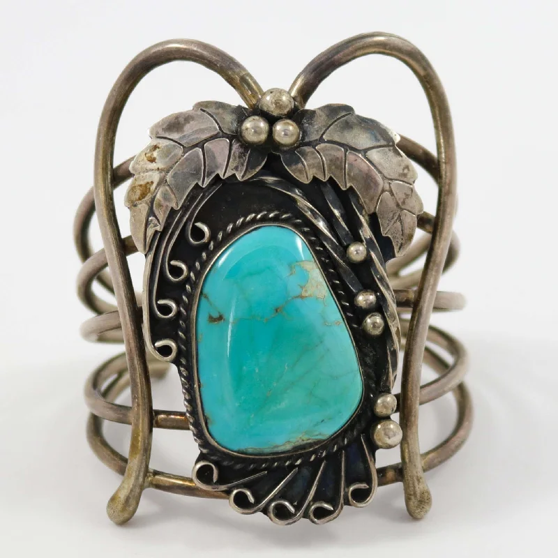 women's layered bracelets -1970s Turquoise Leaf Cuff