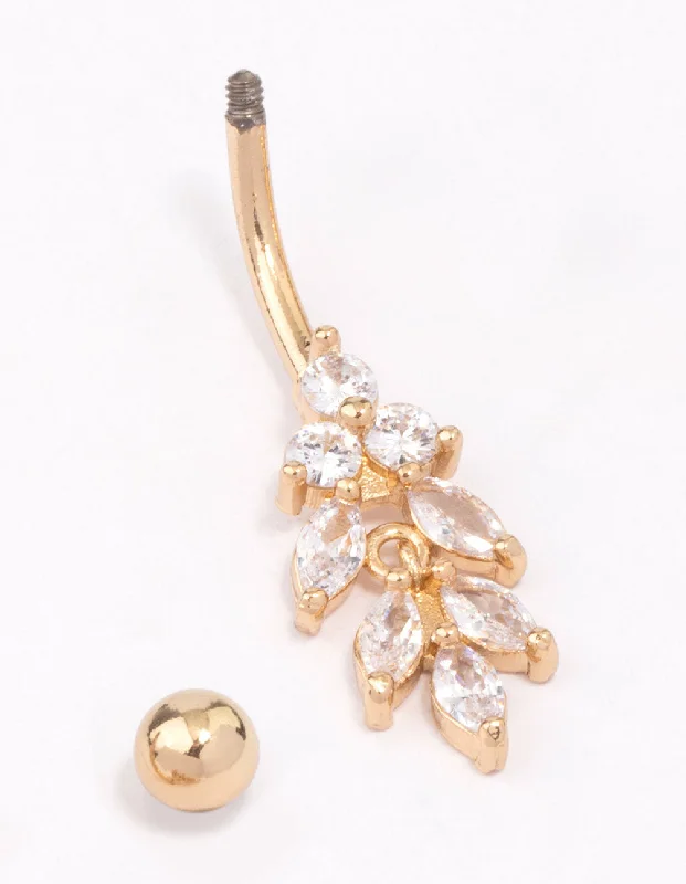 women's moon and star rings -Gold Plated Surgical Steel Marquise Drop Belly Ring