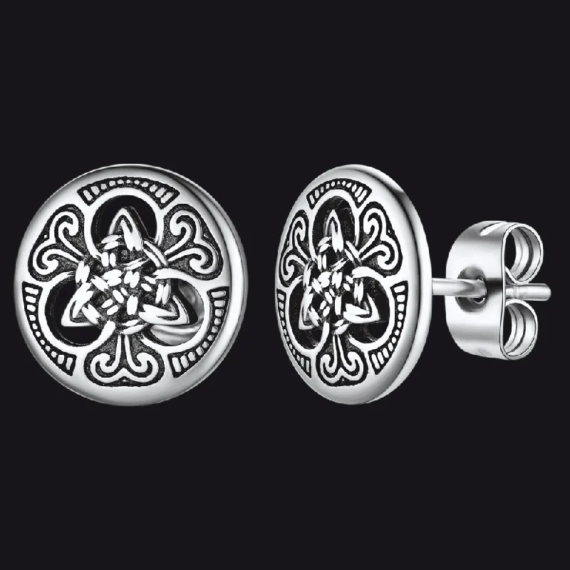 women's polished earrings -Round Irish Celtic Knot Stud Earrings For Men