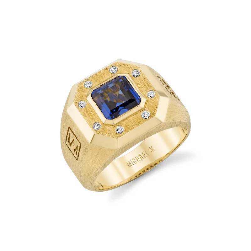 women's crystal necklaces -Men's Blue Sapphire Signet Ring