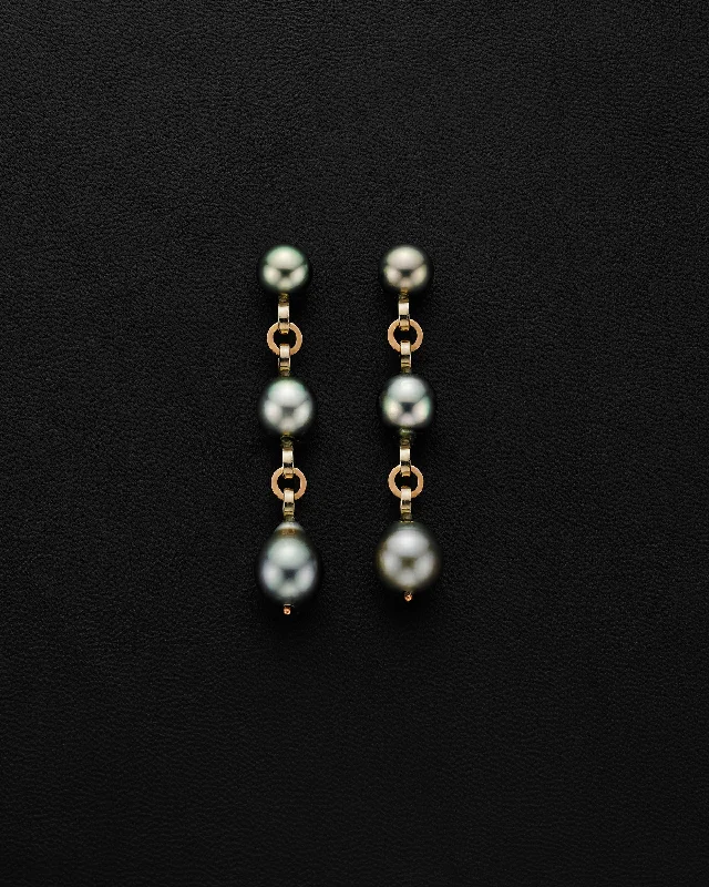 women's gold pendant earrings -Ball and Chain Pearl Earrings