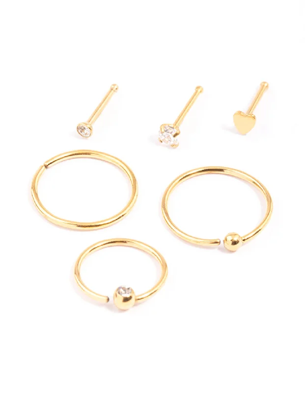 women's oval-cut engagement rings -Gold Plated Surgical Steel Bone & Ball Nose Ring 6-Pack