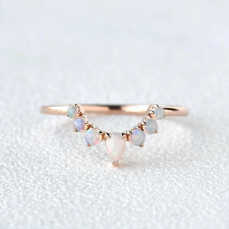 women's delicate necklaces -Natural Opal Curved Stacking Ring