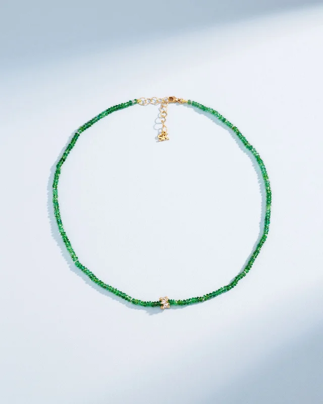 women's gold necklaces -Infinite Beaded Emerald & Mini Diamond Rondelle Necklace