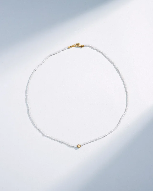 women's diamond necklaces -Infinite Beaded White Pearl & Mini Pave Diamond Rondelle Necklace