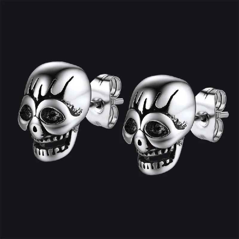 women's chic earrings -Gothic Skull Stud Earrings For Men Stainless Steel