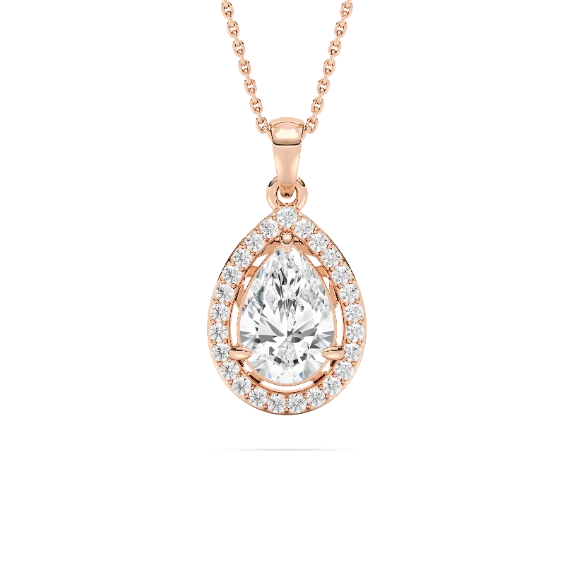 women's luxury necklaces -Halo Pear Diamond Pendant Necklace