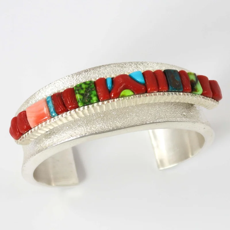 women's sterling silver cuff bracelets -Multi-Stone Inlay Cuff