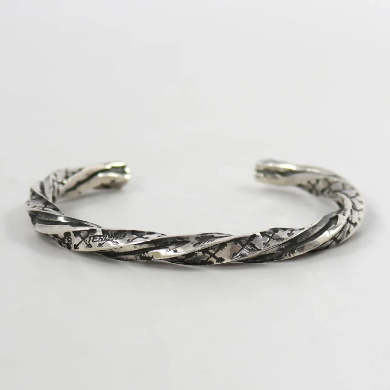 women's stacked bangles -Twisted Silver Cuff