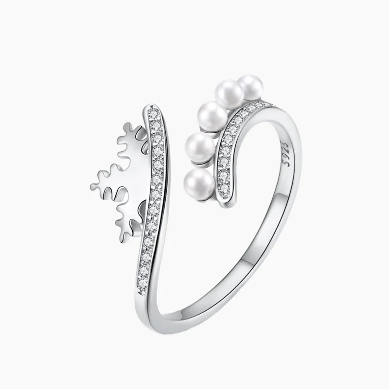 women's promise rings -Snowflake Crown Sterling Silver Opening Ring