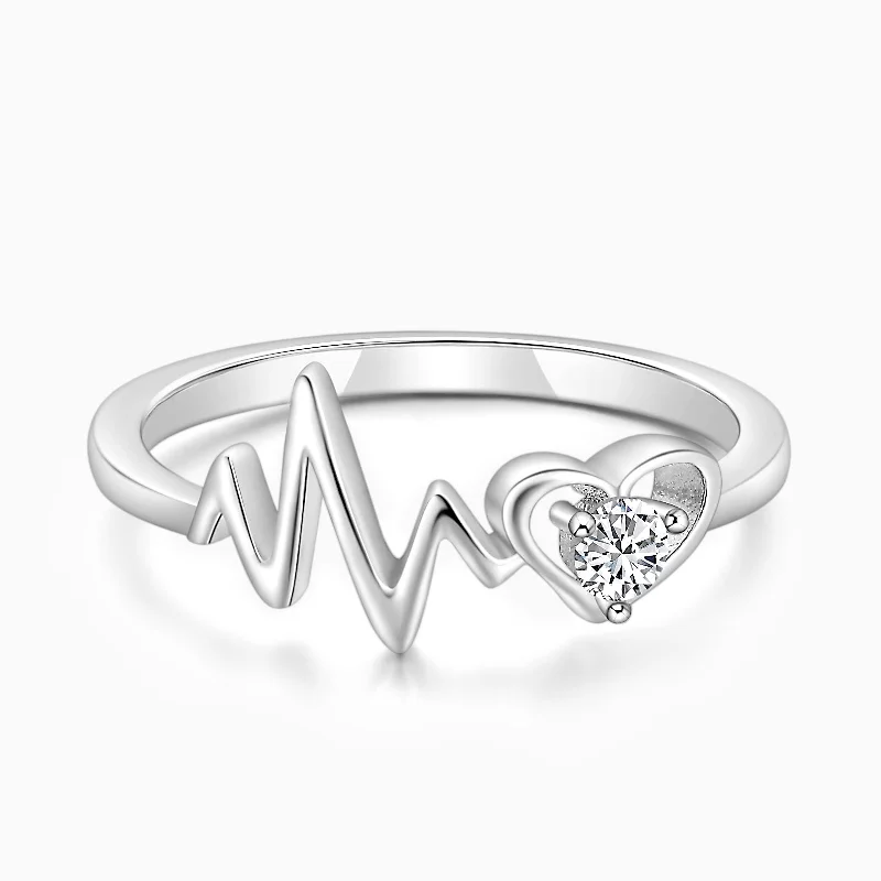 women's halo rings -925 Sterling Silver Heartbeat Ring