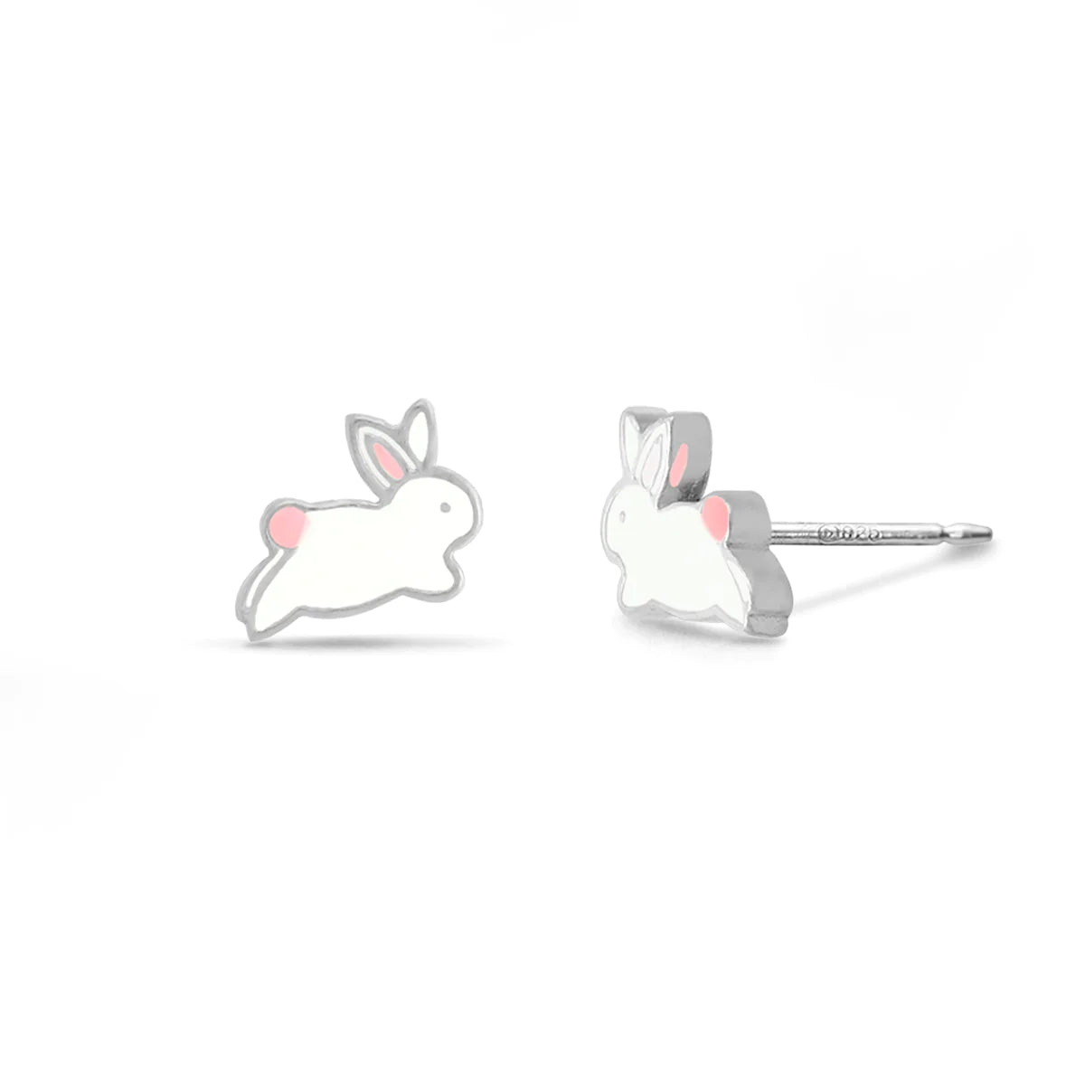 women's sterling silver earrings -Silver Bunny Studs