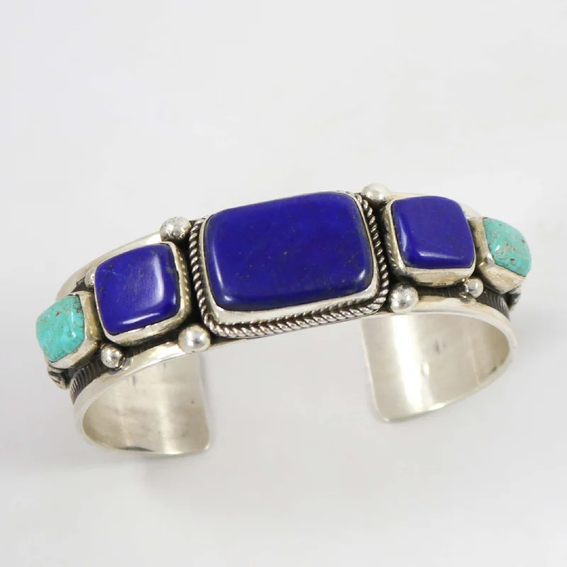 women's engraved cuff bracelets -Lapis and Fox Turquoise Cuff