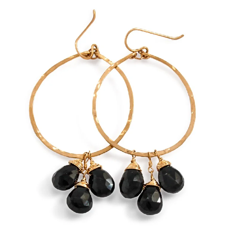 women's oversized earrings -Trio Gemstone Hoops - Black Spinel