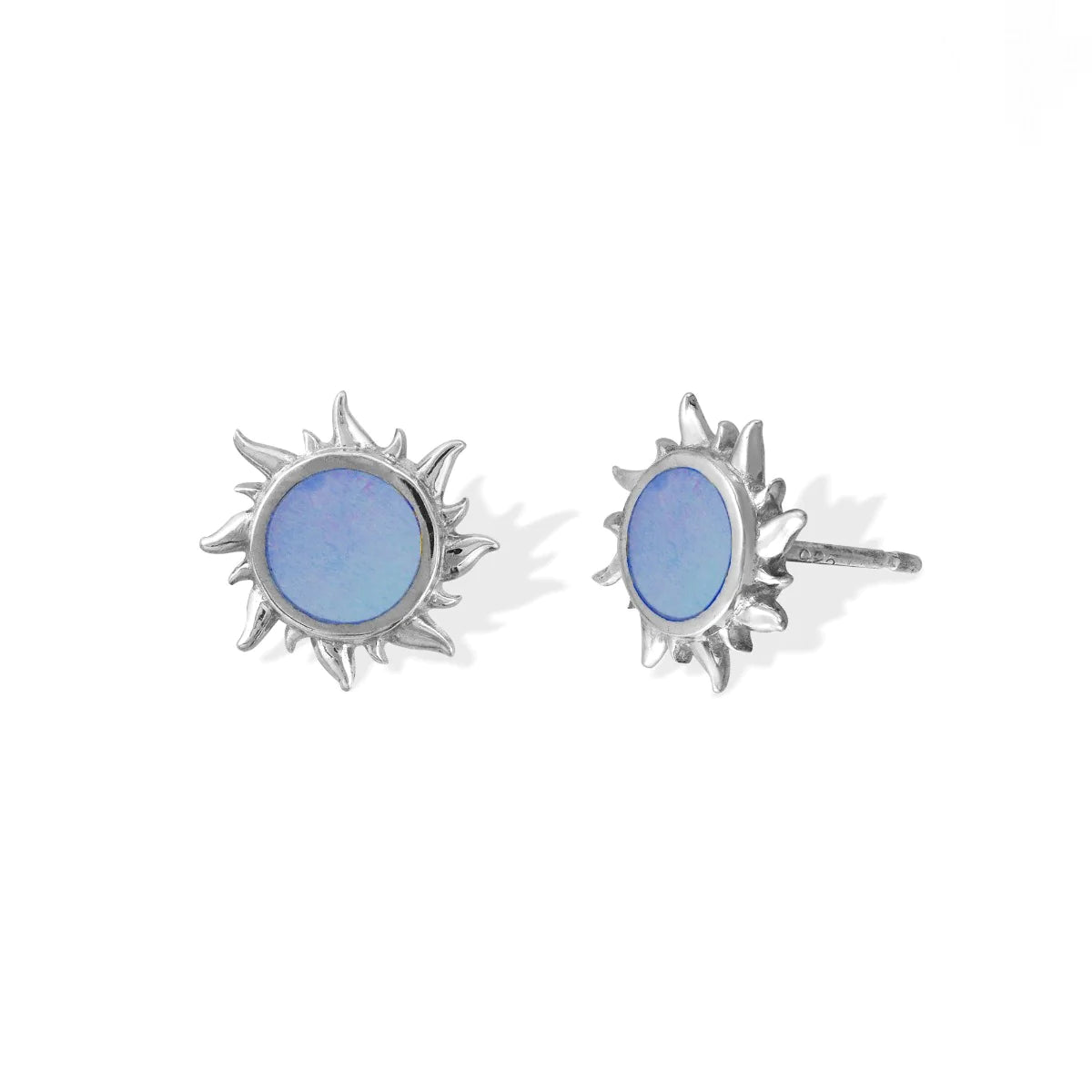 women's wedding earrings -Silver Blue Mother Of Pearl Sun Studs