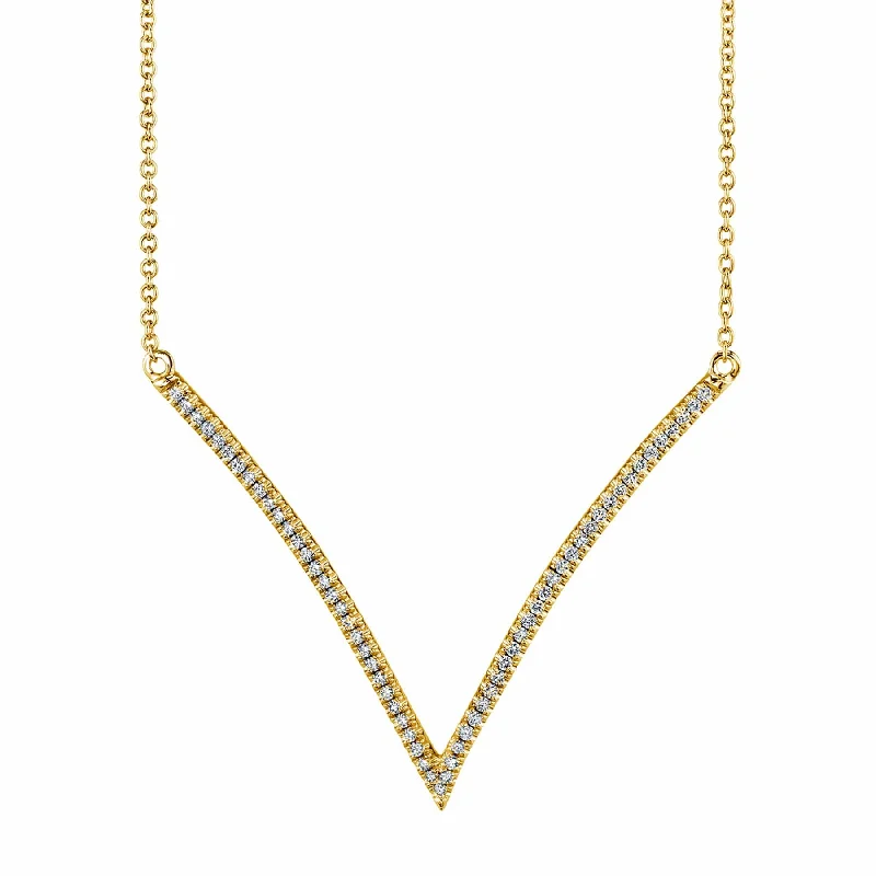 women's holiday necklaces -Wide V Diamond Pendant