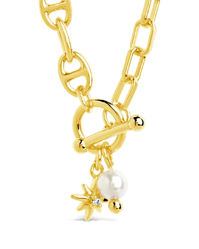 women's luxury diamond necklaces -Ava Pearl & Burst Toggle Chain Necklace