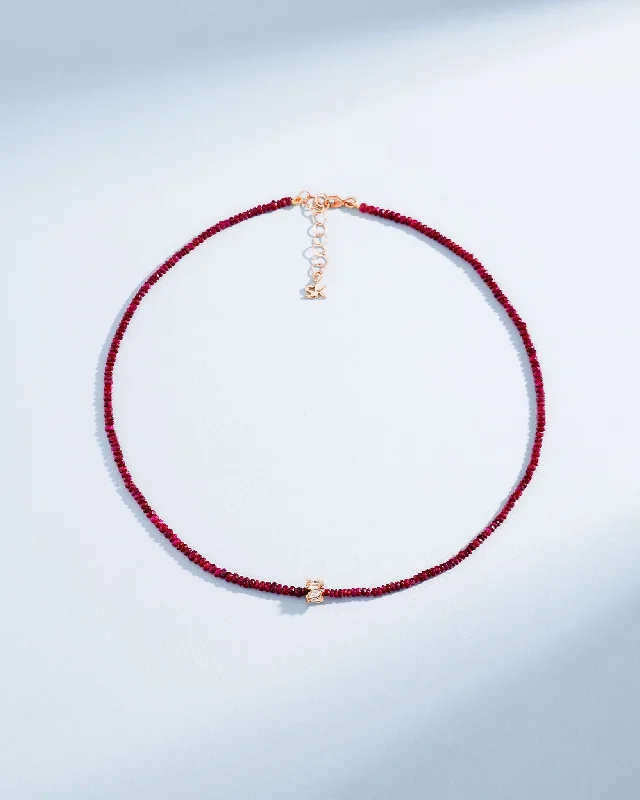 women's heart-shaped necklaces -Infinite Beaded Ruby & Mini Diamond Rondelle Necklace