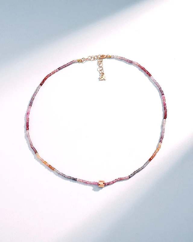 women's glamorous necklaces -Infinite Beaded Pink Tourmaline & Mini Golden Rondelle Necklace