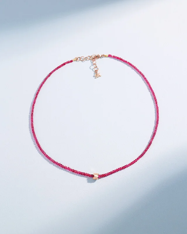 women's long necklaces -Infinite Beaded Red Spinel & Mini Golden Rondelle Necklace