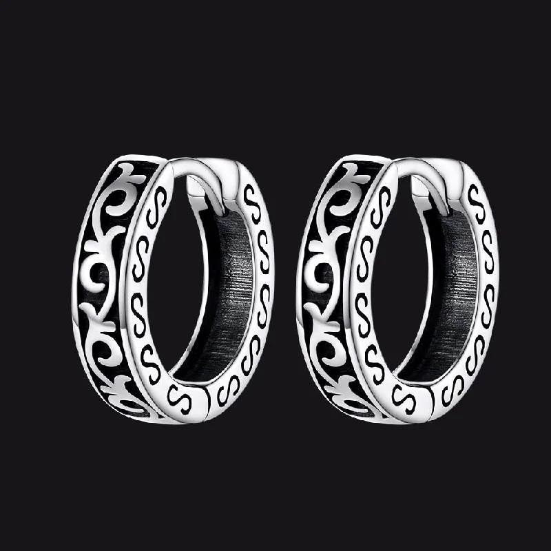 women's minimal design earrings -Sterling Silver Vine Celtic Huggie Hoop Earrings for Men