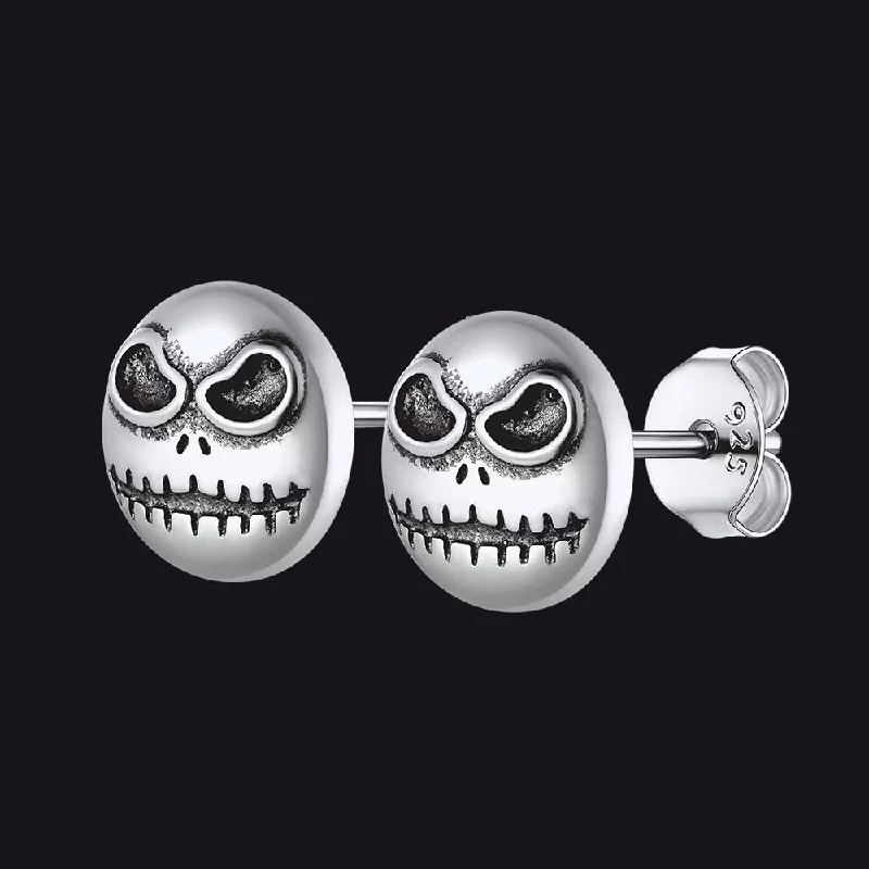 women's diamond earrings -Silver Halloween Jack Skellington Stud Earrings For Men