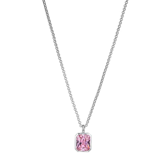 women's butterfly necklaces -SS Necklace with Pink Crystal Pendant