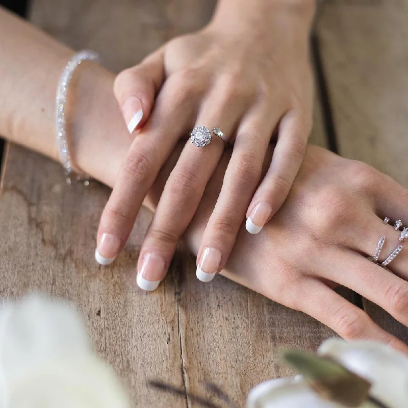 women's anniversary rings -Rhodium Plated Ring with Pave Crystal