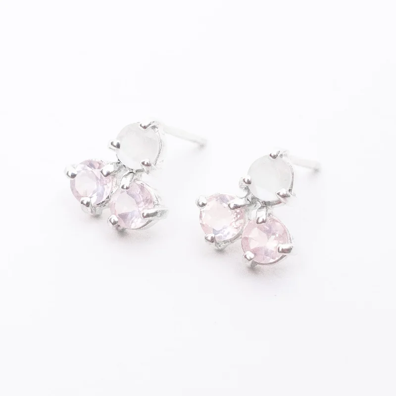 women's rose gold earrings -Rose Quartz & Moonstone Silver Portofino Studs