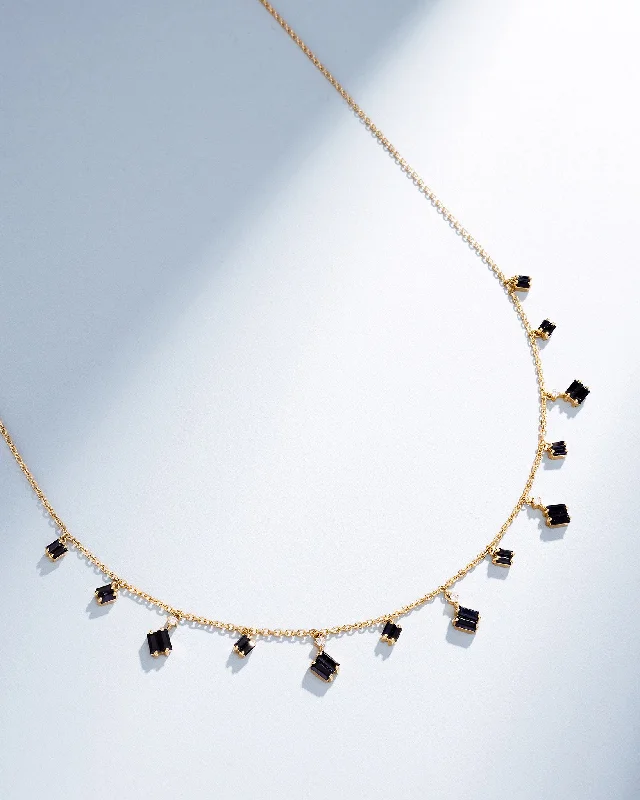 women's crystal-encrusted necklaces -Bold Black Sapphire Cascade Necklace