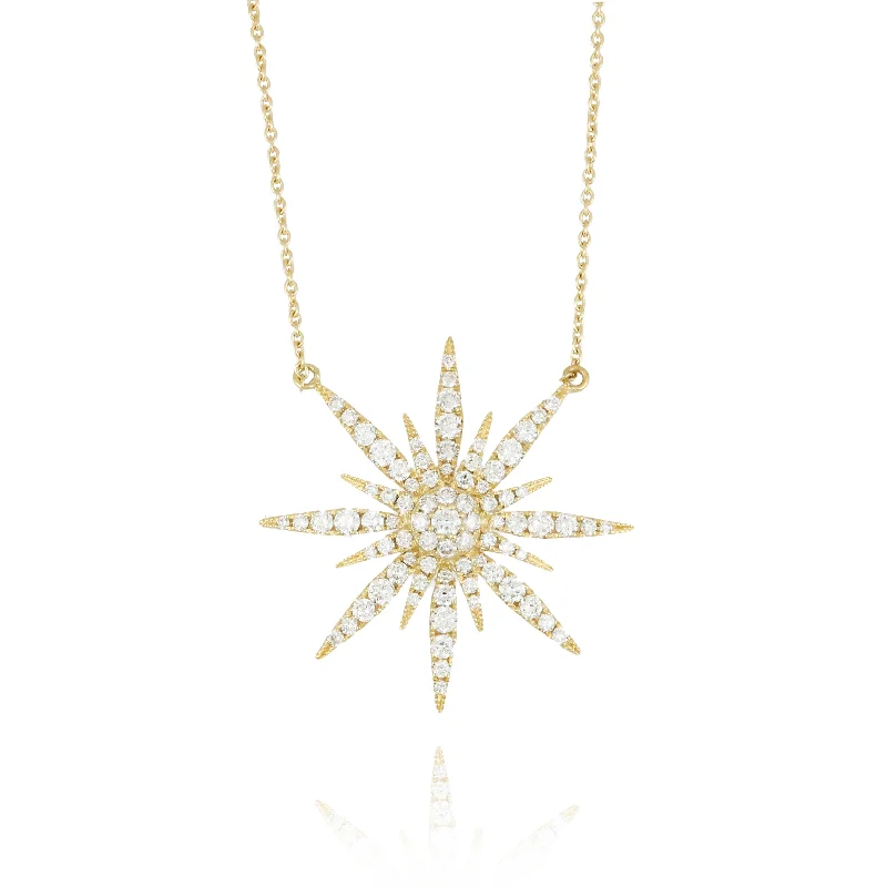 women's birthday necklaces -Doves - 18K YG Diamond Starburst Necklace