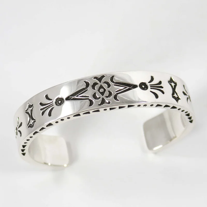 women's elegant silver bracelets -Stamped Silver Cuff