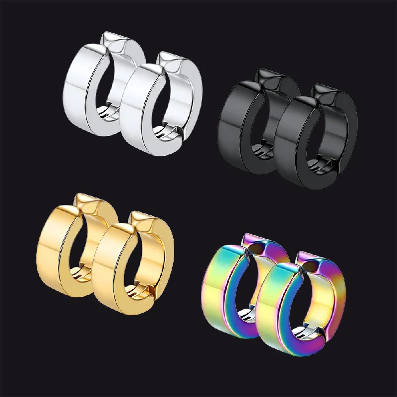 women's silver hoop earrings -Clip On Small Huggie Hoop Earrings For Men 4 Pairs