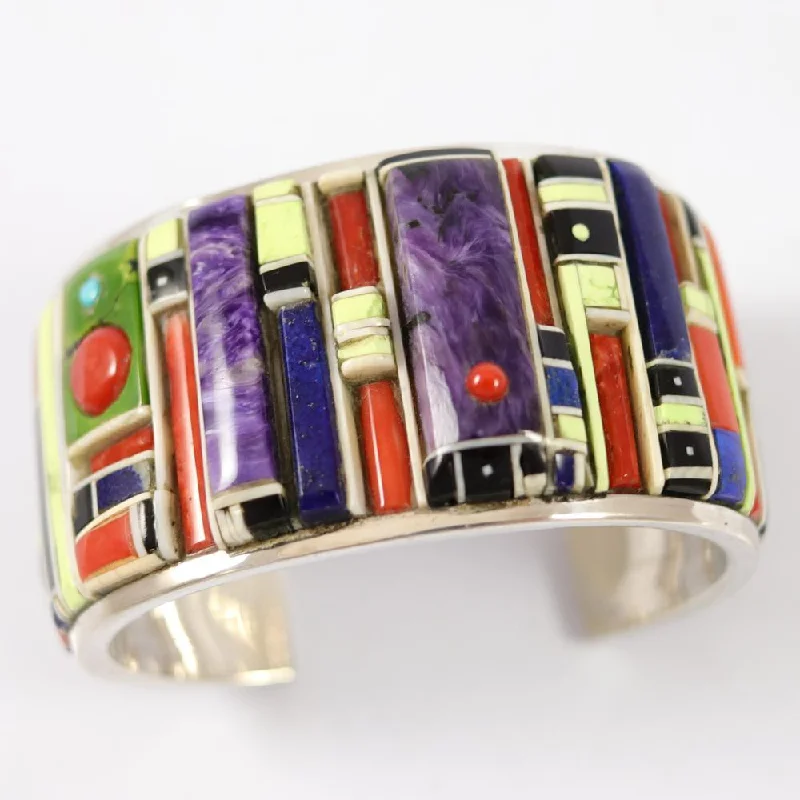 women's pearl bracelets -Colorful Inlay Cuff