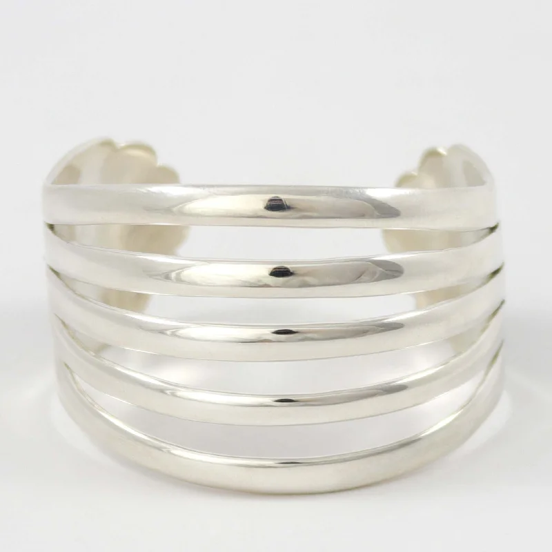 women's chic bangles -Split Silver Cuff