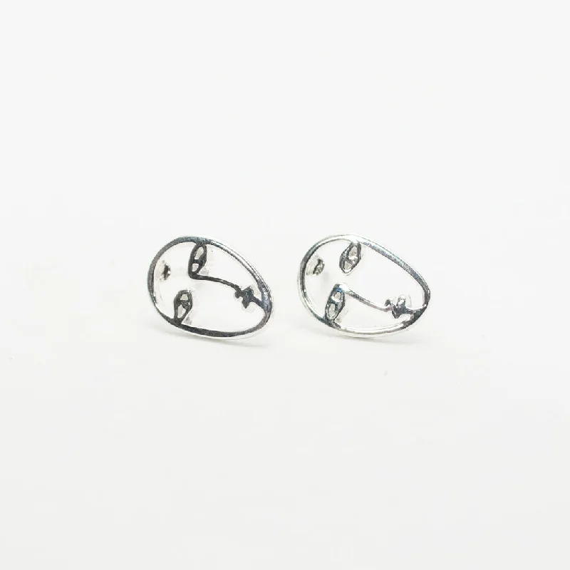 women's trendy stud earrings -Silver Face Studs