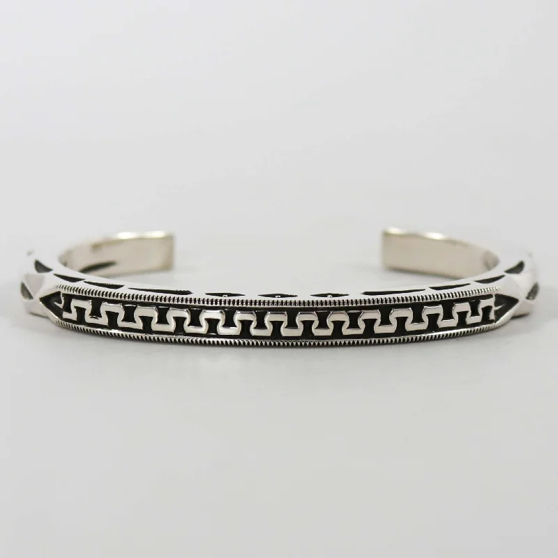 women's statement gold bracelets -Stamped Silver Cuff