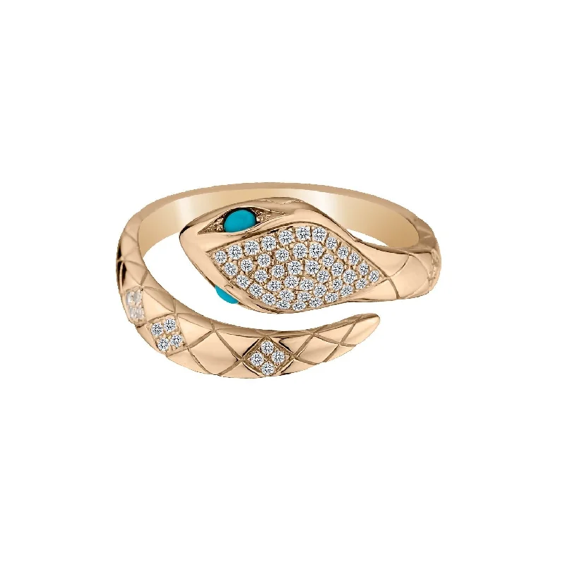 women's double band rings -TURQUOISE & DIAMOND SNAKE RING