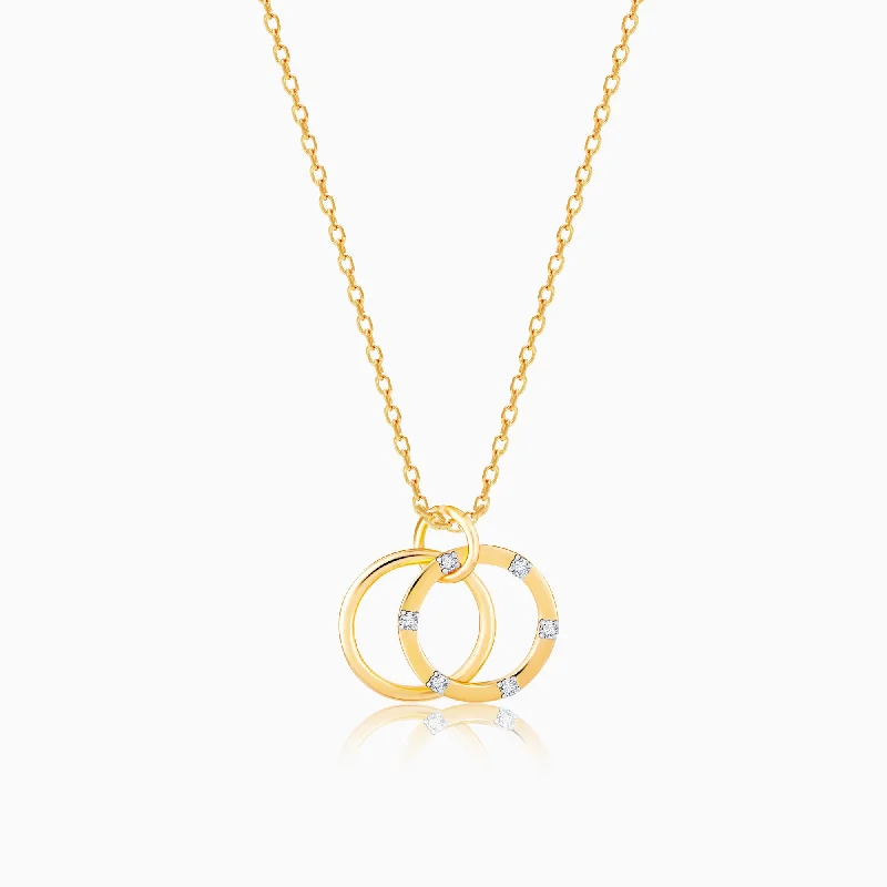 women's high-end rings -Golden Diamond Double Ring Pendant with Link Chain