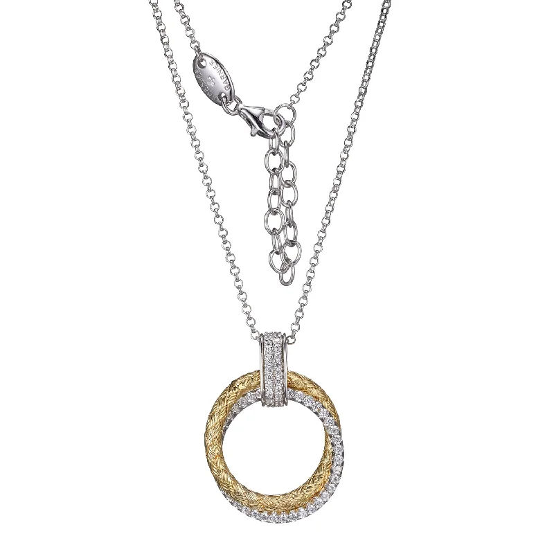 women's dainty necklaces -2-Tone & Crystal Necklace with Interlocking Circles Pendant