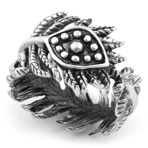 women's designer rings -Sterling Silver Evil Eye Leaves Ring